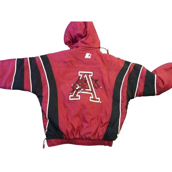 Arkansas Razorbacks 90s Starter Jacket w/hood NCAA Football Size L vintage